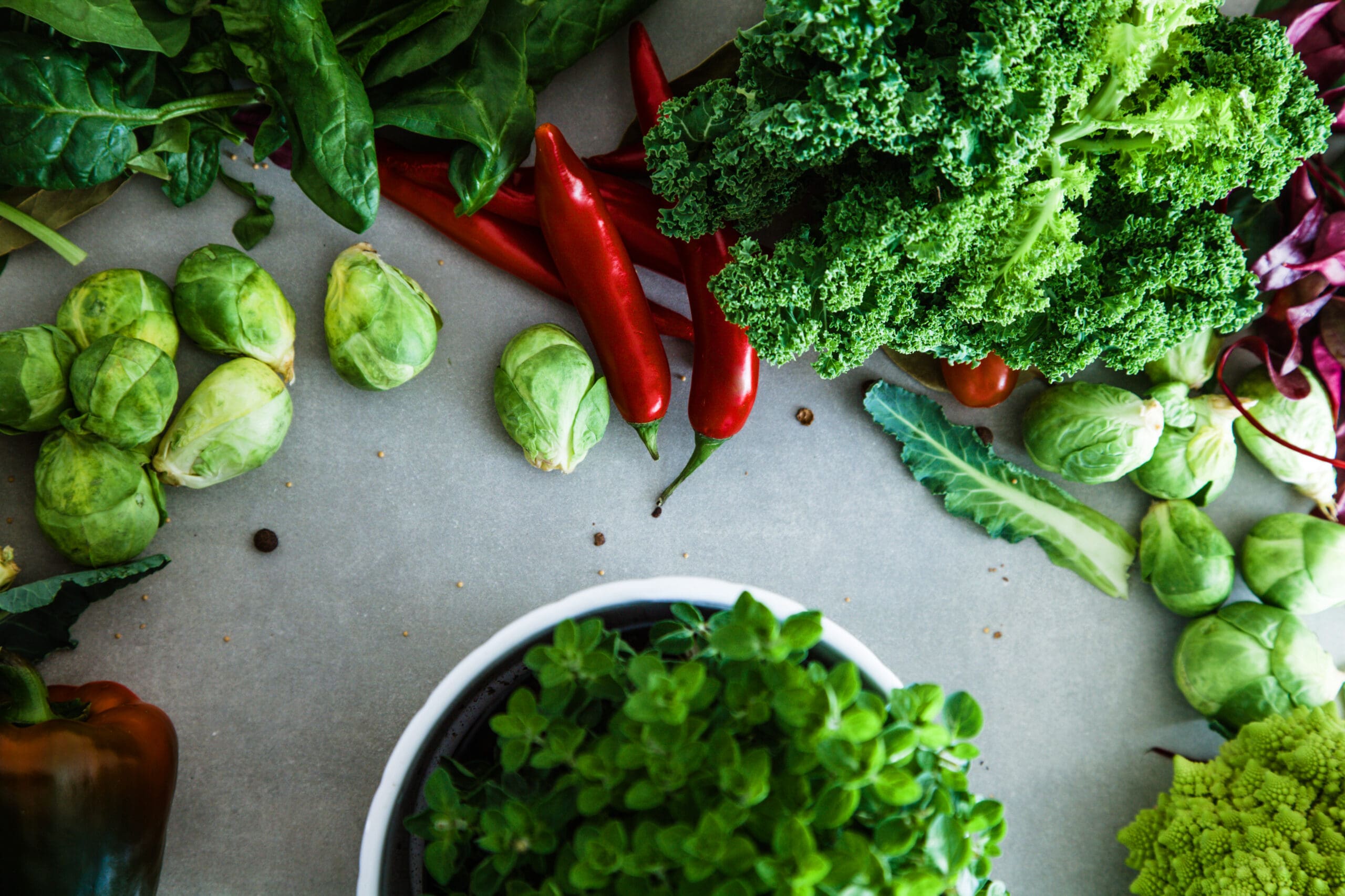 Fresh vegetables flatlay vitamin for teeth